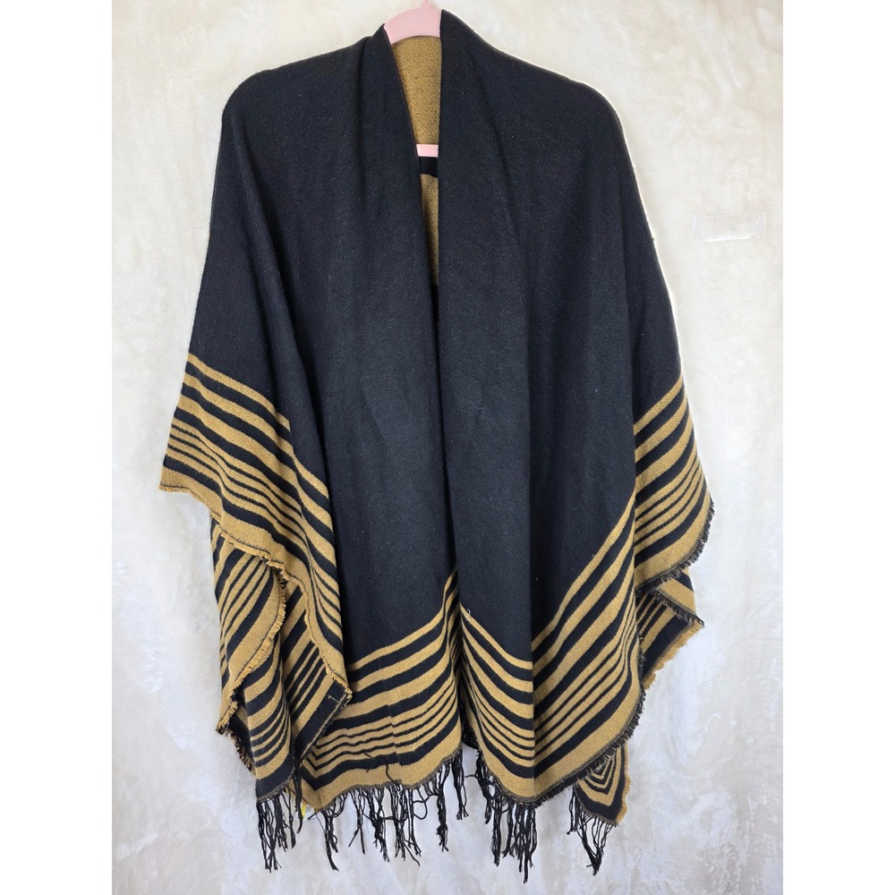 Women's‎ Shawl Wraps Open Front Poncho Cape One Size Series 1-stripe Khaki